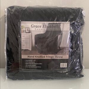 Grace Elizabeth - Black Knotted Fringe Soft Throw Blanket